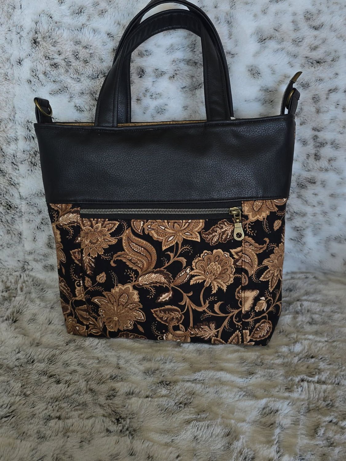 Brown Floral Convertible Handbag