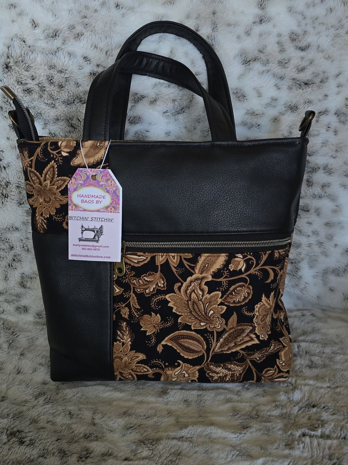 Brown Floral Convertible Handbag