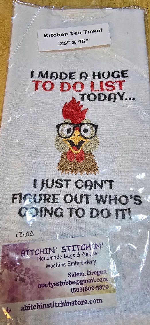 “Huge To-Do List” Embroidered Kitchen Towel