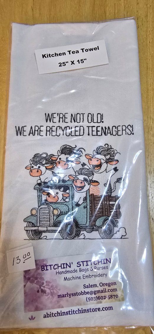 “Recycled Teenagers” Embroidered Kitchen Towel