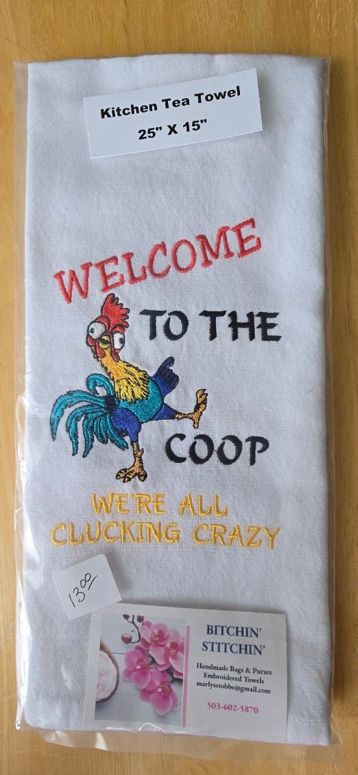 “Welcome to the Coop” Embroidered Kitchen Towel
