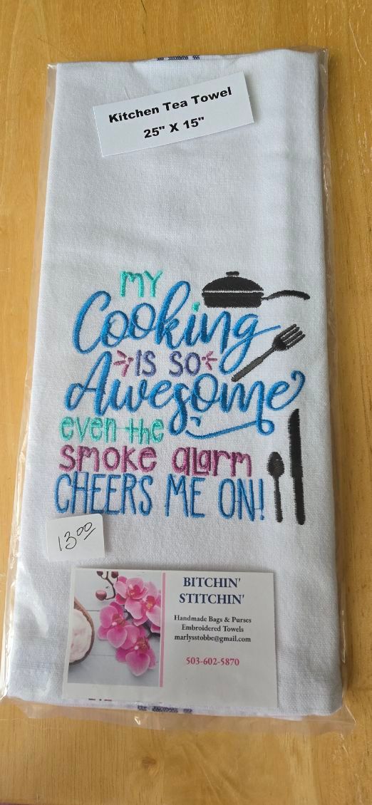 “My Cooking Is So Awesome” Embroidered Kitchen Towel