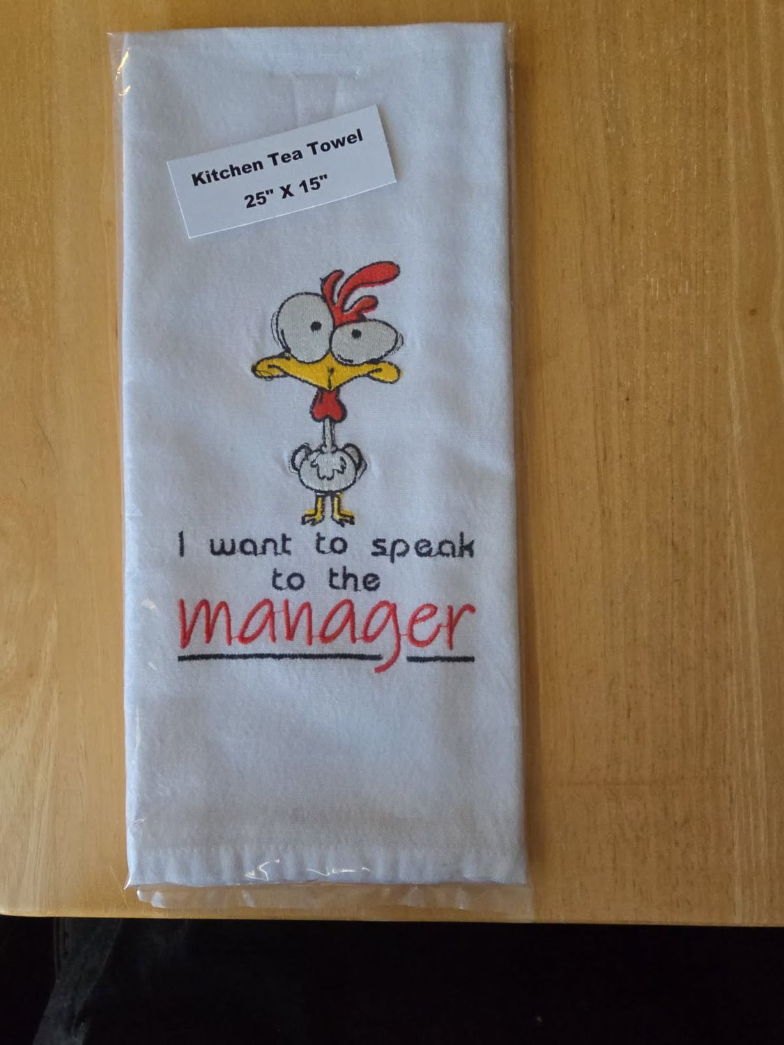 Speak to the Manager” Embroidered Kitchen Tea Towel