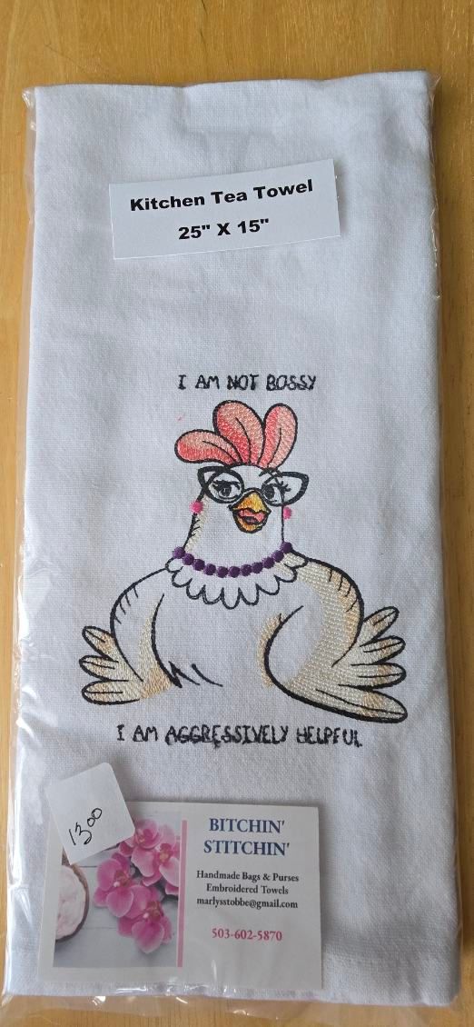 “Aggressively Helpful” Embroidered Kitchen Towel