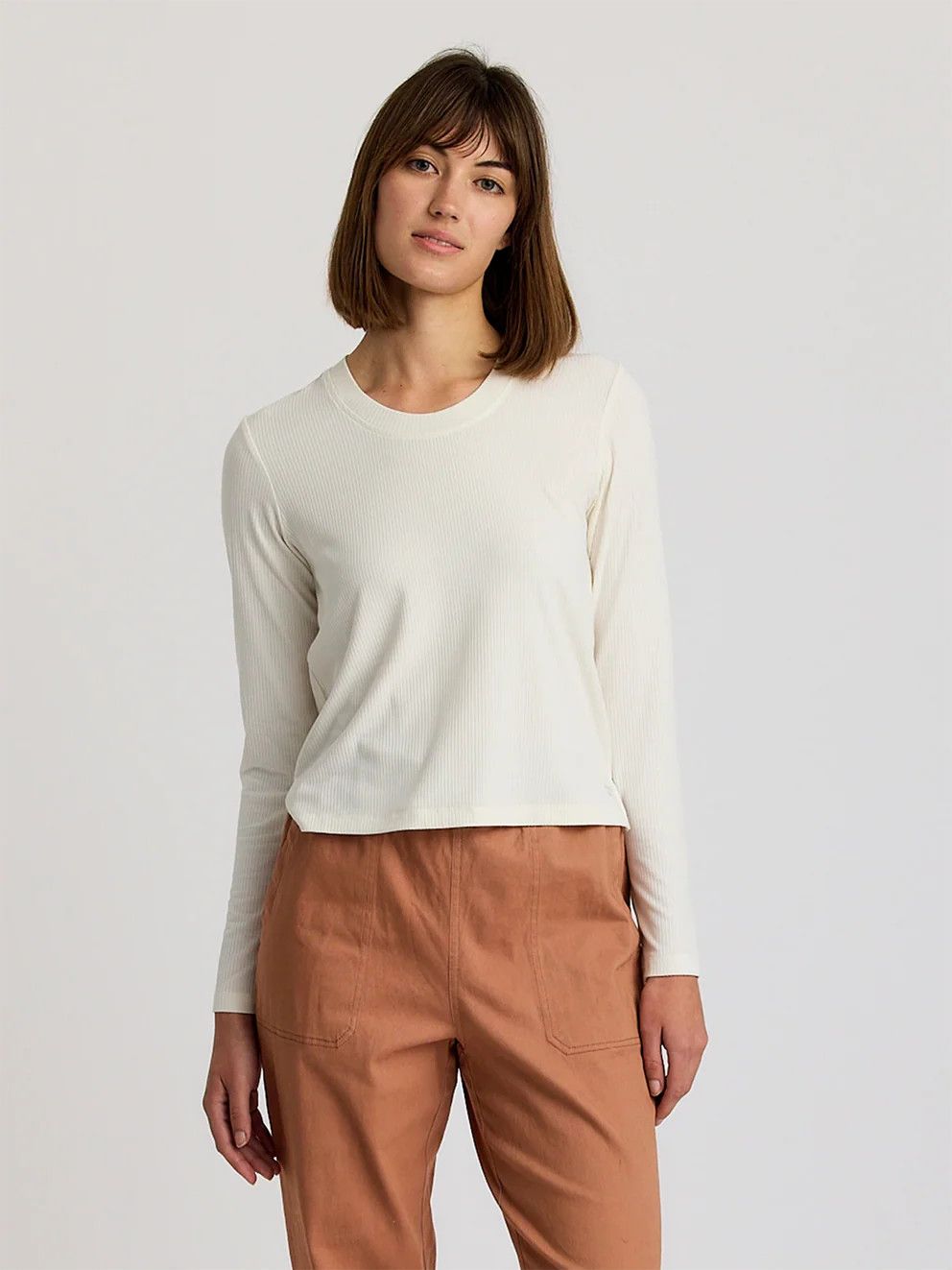 Ribbed Bamboo Long Sleeve, Color: Sea Salt, Size: S