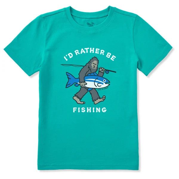 Kids Id Rather Be Fishing SS , Color: Turqouise Green, Size: XS