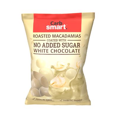 Carbsmart roasted macadamia nuts. white chocolate