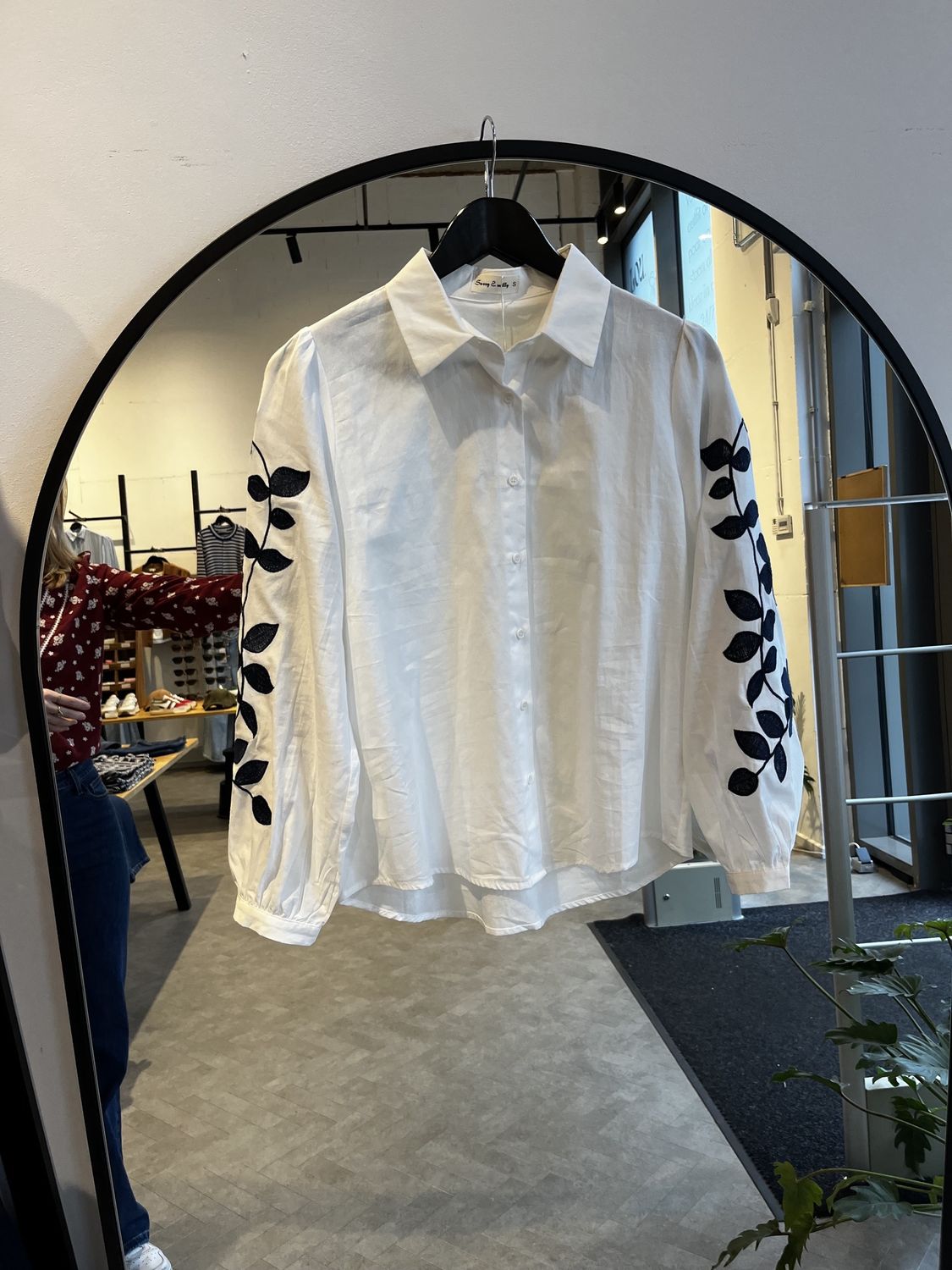 Katoenen Overhemd met Geborduurde Mouwen - Wit/Blauw