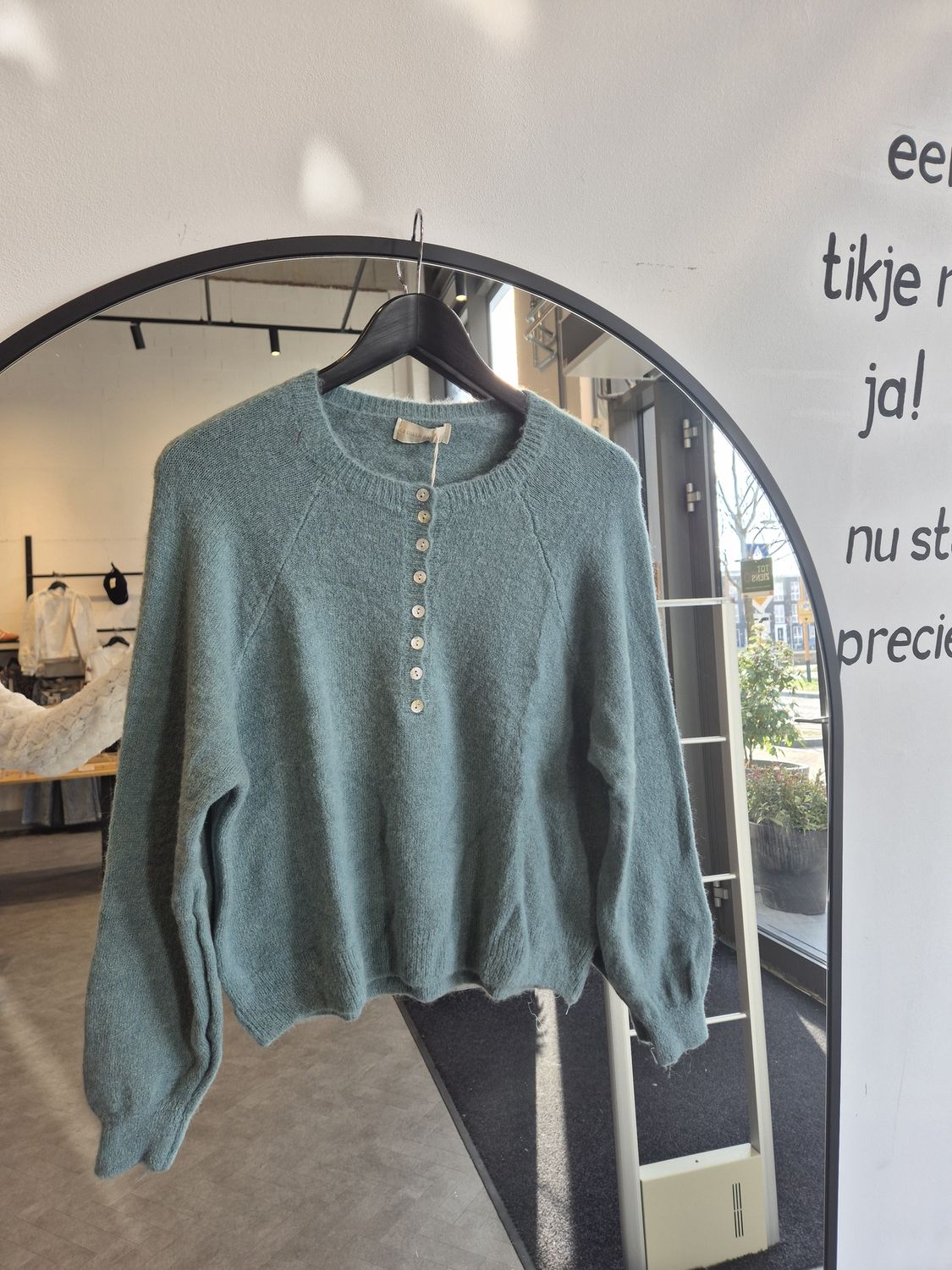 Buttoned Sweater in Baby Alpaca -Wasabi