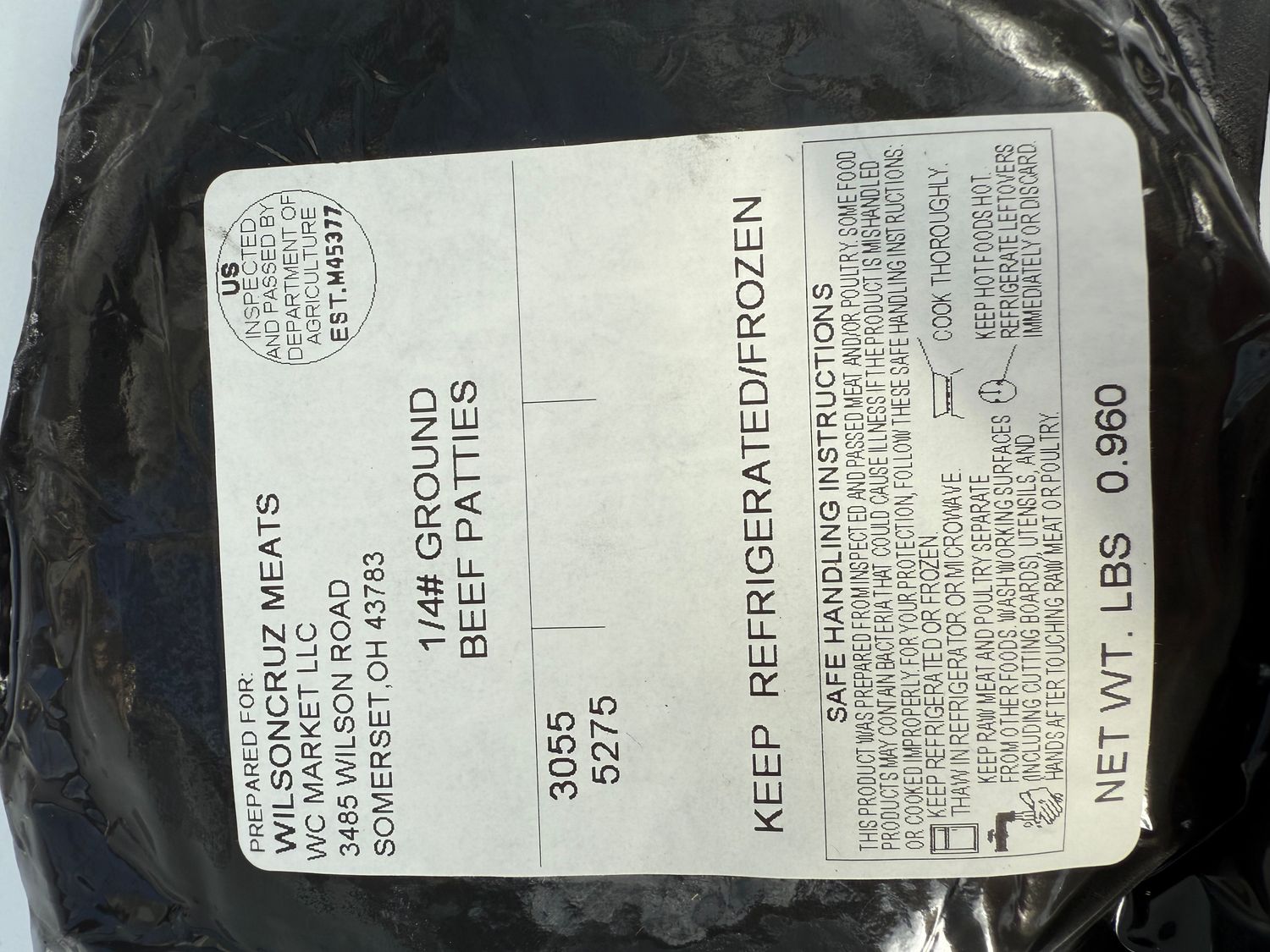 Beef Patties 4 pack, 1/4 lb each