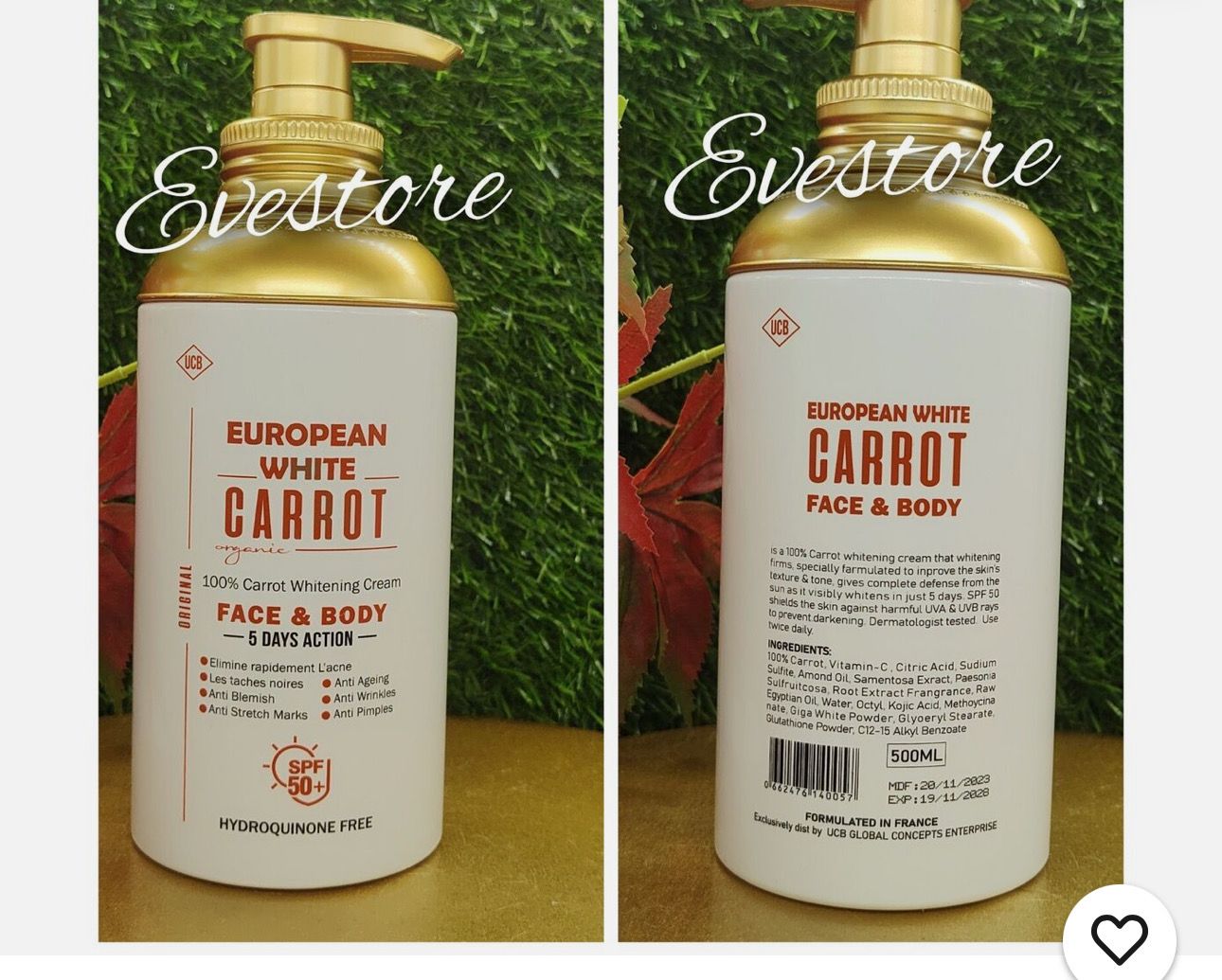 European White Carort Whitening Body Lotion With Carrot Oil Spf50👌500mlx1