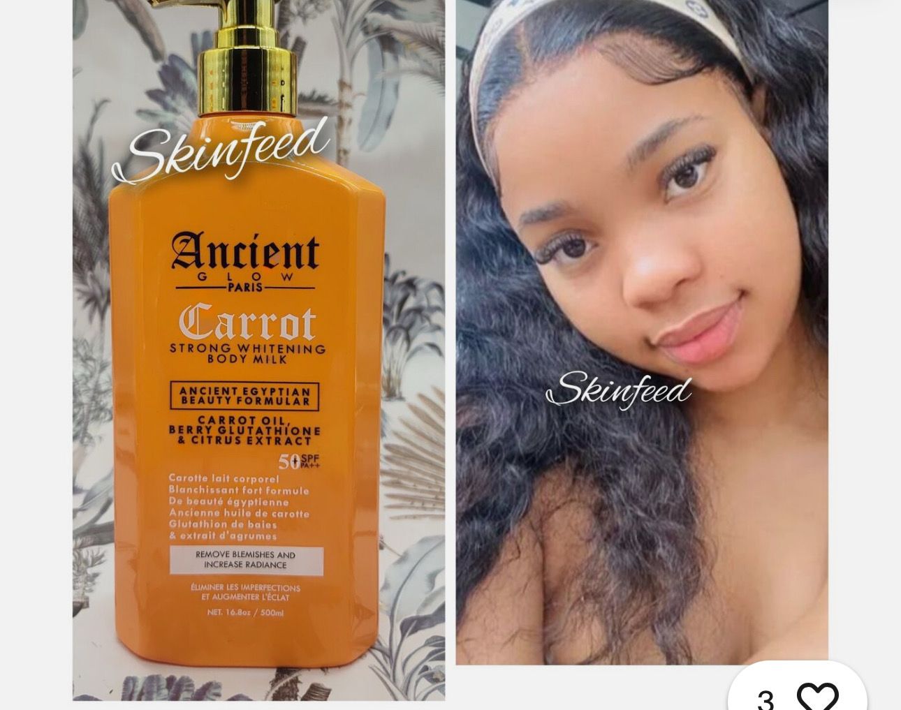 Ancient Glow Carrot Strong Whitening Body Milk Lotion 500ml x 1 bottle spf 50
