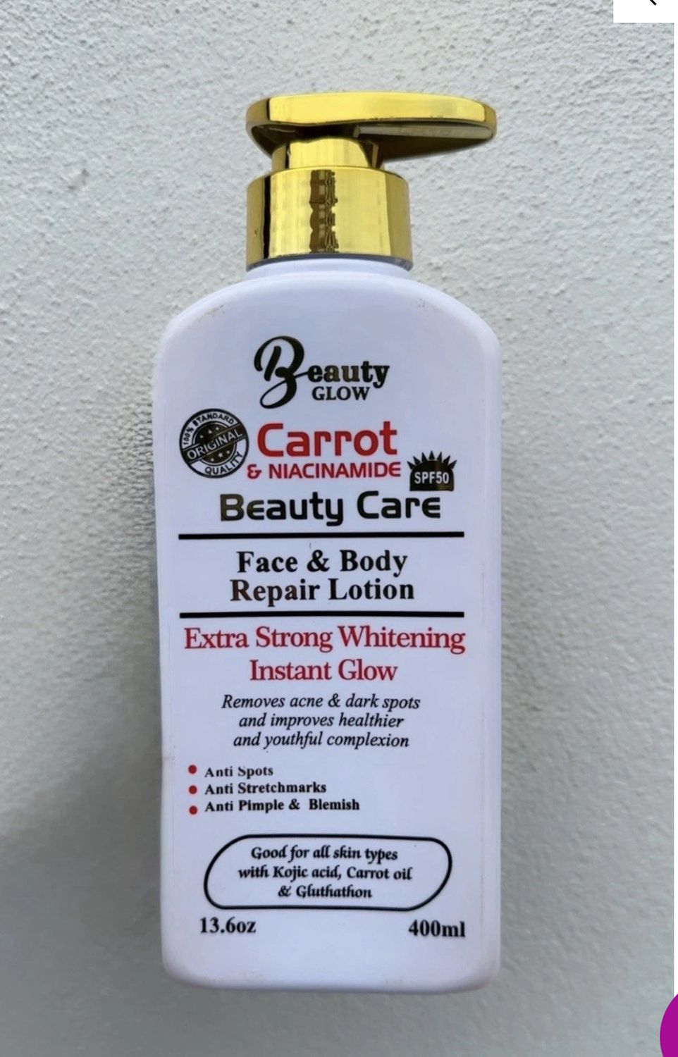 Beauty Glow Carrot &amp; Niacinamide Extra Strong Whitening Lotion 400ml