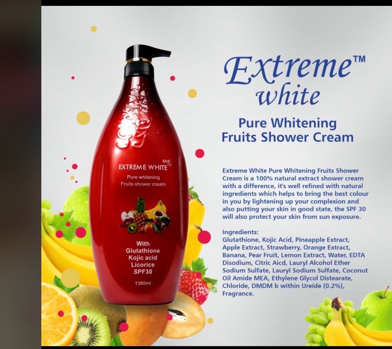 Extreme White Pure Whitening Fruit Shower Cream with Glutathione