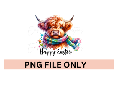 Happy Easter Highland Cow Png File