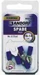 Jandorf 60920 Blue Forked Wire Terminals, 16-14Ga #8Stud