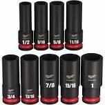 Milwaukee 9PC SHOCKWAVE Impact Duty™ 1/2&quot; Drive SAE Deep 6 Point Socket Set On a Rail