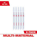 Milwaukee T-Shank Bi-Metal Jigsaw Blades, 4&quot; 10TPI, 5pk