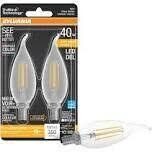 Sylvania 40755 Candelabra 4W 2700k Clear Led Bulbs, 2Pk