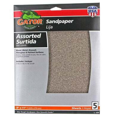 Gator 4444 Asst. Aluminum Oxide Sandpaper, 9X11 5Pk