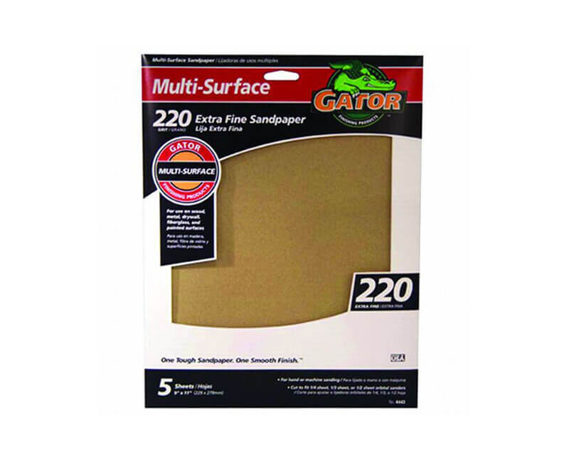 Gator 4443 Sandpaper Sheet, 220G Aluminum Oxide 9&quot;X11&quot;