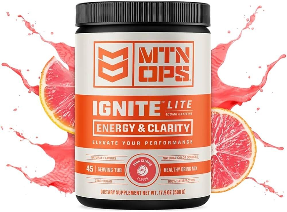 MTN OPS Ignite Energy Boost Pink Lemonade Dietary Supplement Drink Mix w/200mg Caffeine