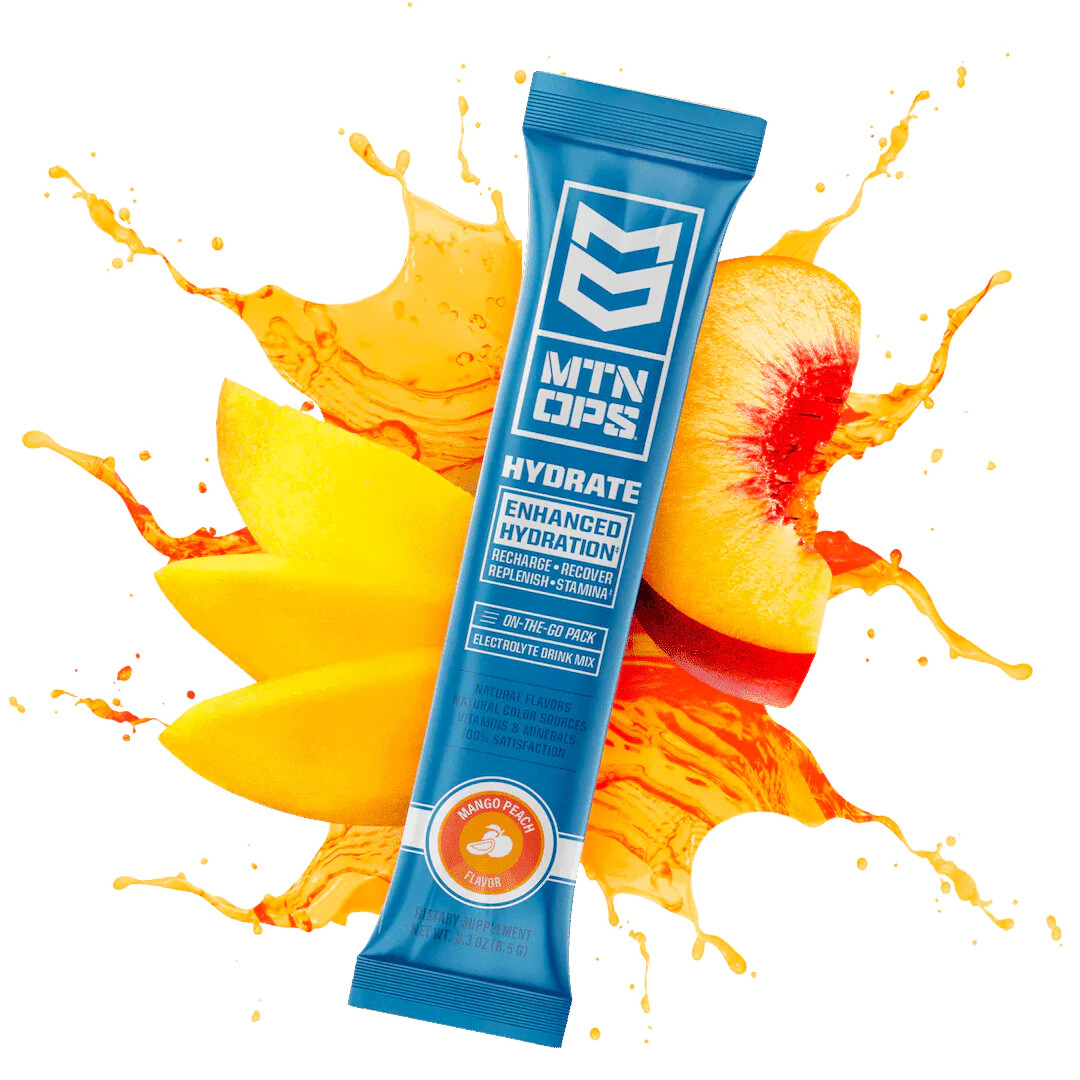 MTN OPS HYDRATE Electrolytes Mango Peach Trail Pack, Single Serve