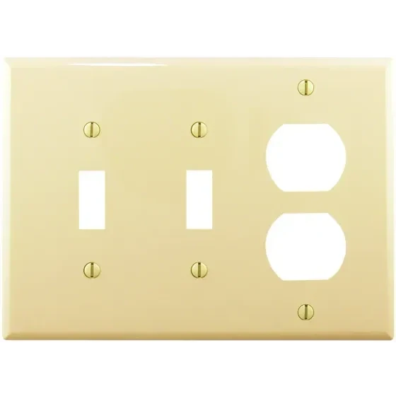 Eaton PJ28V Unbreakable Mid-Size LT Almond Double Switch/Receptacle Cover, 3G