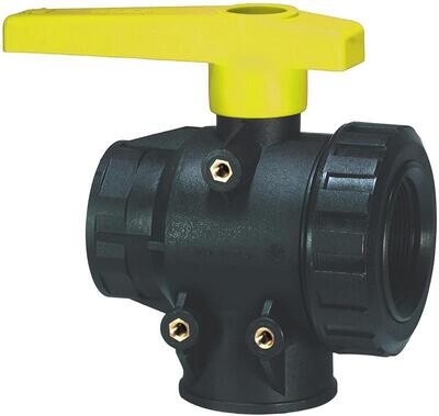 Poly Single Union 3-Way Ball Valve, 1-1/4&quot;