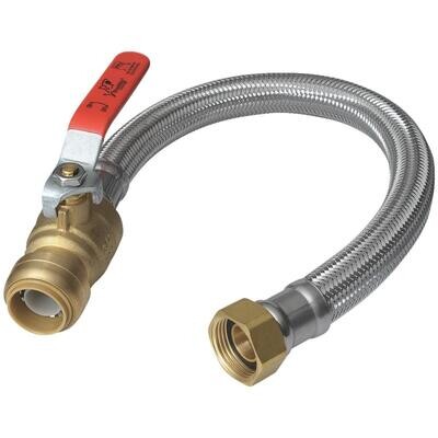 Sharkbite U3068FLEX18BVLF Braided SS Water Heater Connector w/Ball Valve, 1/2&quot;X18&quot;