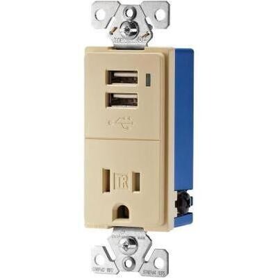 Eaton TR7740V-K Ivory Receptacle w/2 USB Chargers