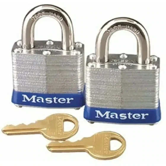 Master Loack 3T Keyed Alike Padlocks w/4-Pin Tumbler, 1-1/2&quot;   2Pk