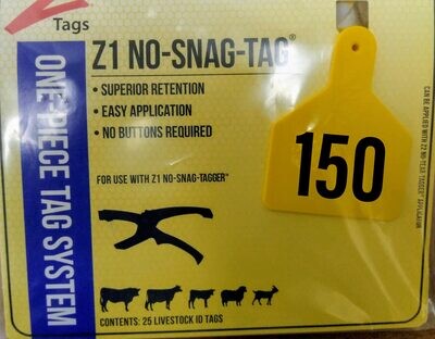Yellow Cow Size Z-Tags, 126-150
