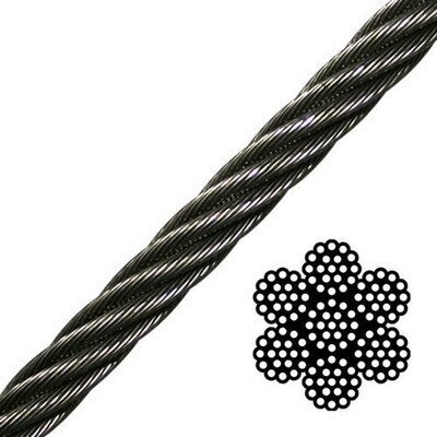 Black Coated HDG 7X19 Cable, 1/8&quot;