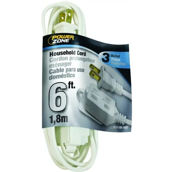 PowerZone OR660606 White 3-Outlet Extension Cord, 16/2X6Ft