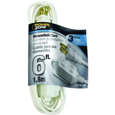 PowerZone OR660606 White 3-Outlet Extension Cord, 16/2X6Ft