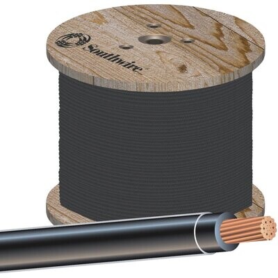 Southwire 4BK-STRX500 Black Single Building Wire, 4Ga Black-STR, THHN