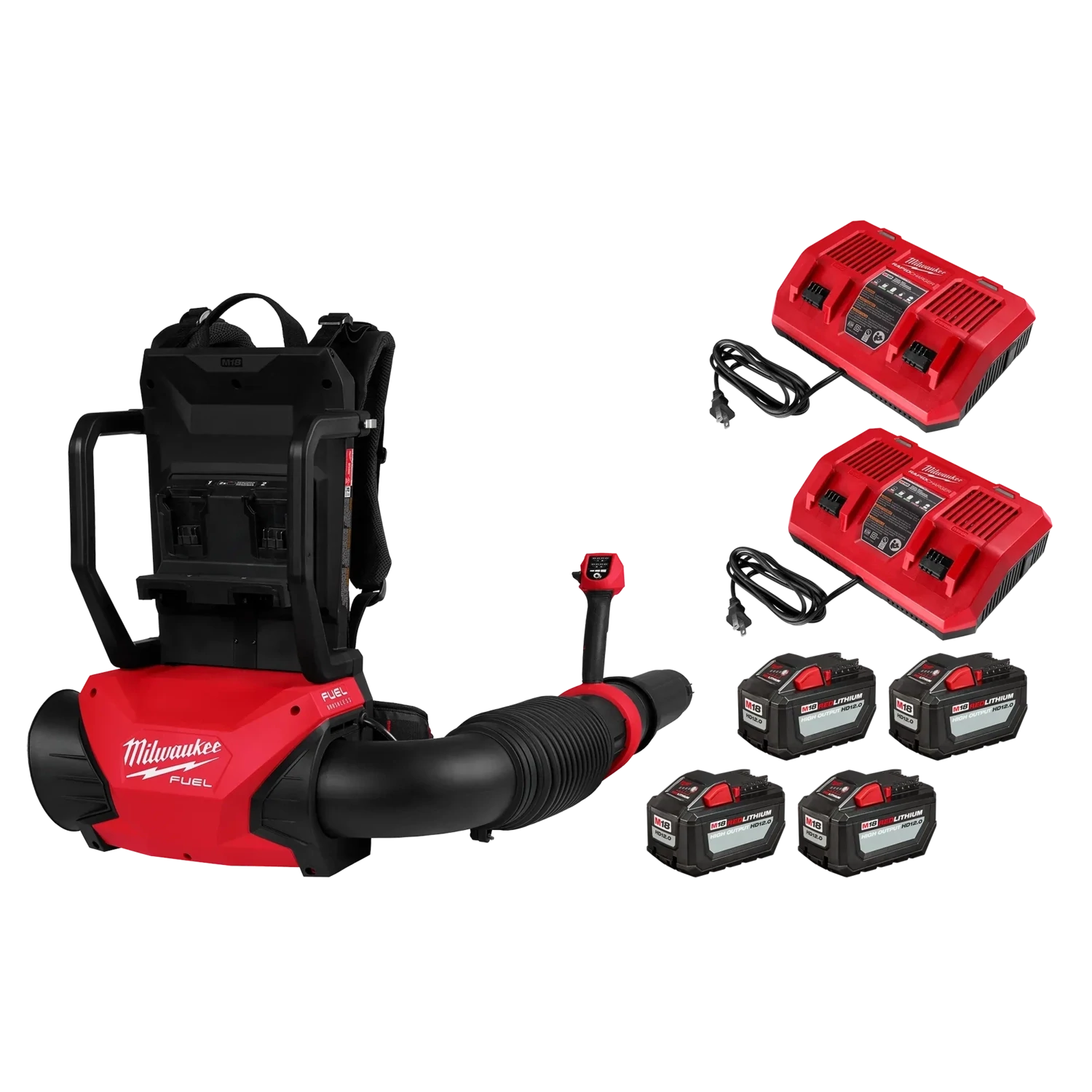 Milwaukee M18 Fuel Dual Battery Backpack BlowerKit, 650CFM, 155MPH (4 X 48-11-1812 Batteries)