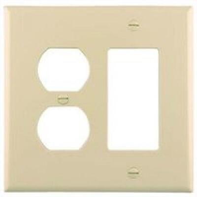 Eaton PJ826LA Unbreakable Mid-Size Duplex LT Almond Recept/Deco Cover, 2G