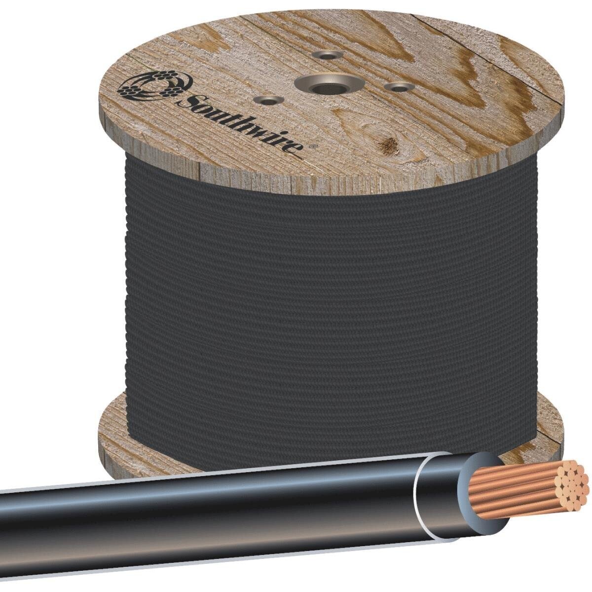 Southwire 2BK-STRX500 Black Single Building Wire, 2Ga THHN Black