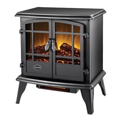 Antique Black Keystone Quartz Electric Stove w/Panoramic 3-Sided Flame Viewing