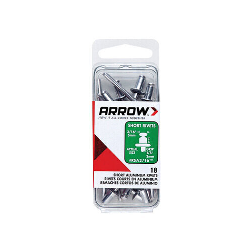 Arrow RSA3/16 Aluminum Pop Rivets, 3/16&quot;X1/8&quot; 18Pk