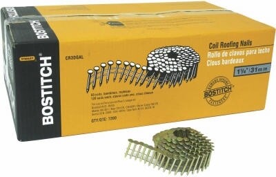 Bostitch CR5DGAL Galv Smooth Shank Coil Roofing Nails, 1-3/4&quot;, 7200Bx