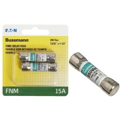 Bussman BP/FNM-5 Delay Cartridge Fuse, 15A 2pk  .4&quot;X1-1/2&quot;