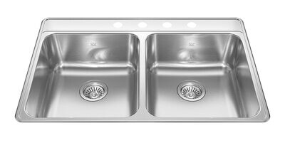 Franke Kindred CDLA3322-8-4CBN Stainless Steel Double Kitchen Sink, 33&quot;W X 8&quot;D