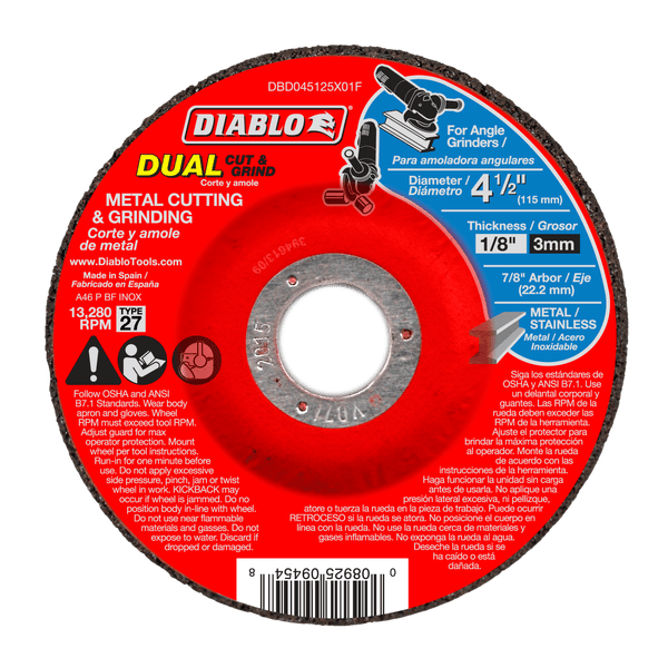 Diablo DBD045125X01F Metal Cutting/Grinding Disc, 4-1/2&quot; X 1/8&quot; X 7/8&quot;