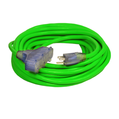 Green Pro-Style Extension Cord, 12/3X25Ft  w/Tri-Tap