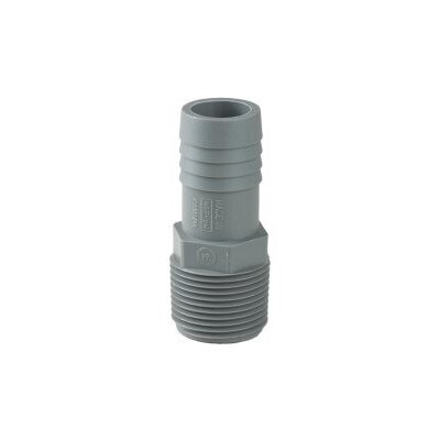 Gray Poly Male Adaptor, 1/2&quot;Barb X3/4&quot;MP