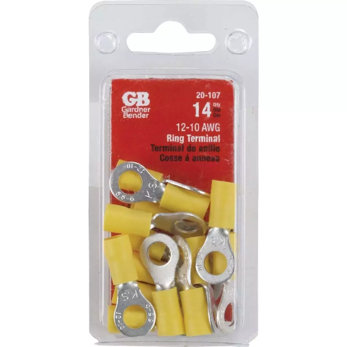 GB 20-107 Yellow Wire Ring Terminal 12-10Ga 1/4&quot;, 14Pk