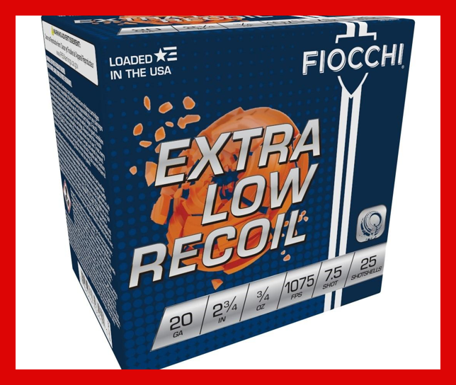 Fiocchi Low Recoil Lite Trainer Load, 20ga 2-3/4&quot; 7.5 Shot Ammo, 1075FPS, 25Bx